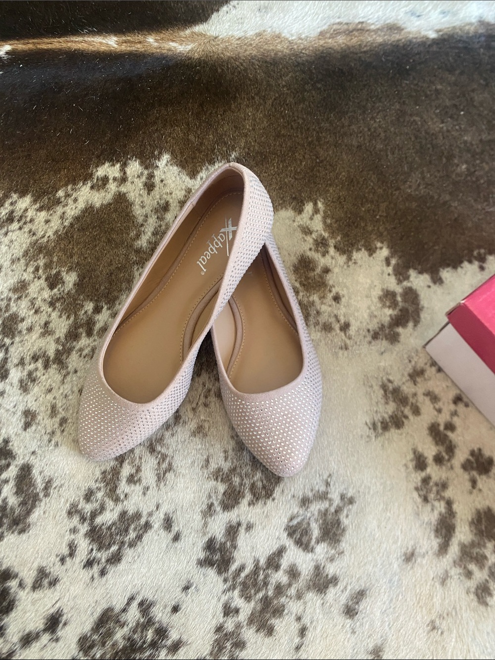 Xappeal Women's Crystal-Studded Pointed Flats in Dusty Pink